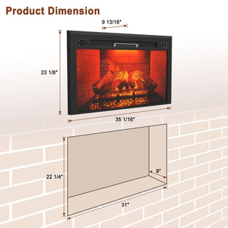 35 Inch Recessed Electric Fireplace – 5120 BTU Heater with Remote Control