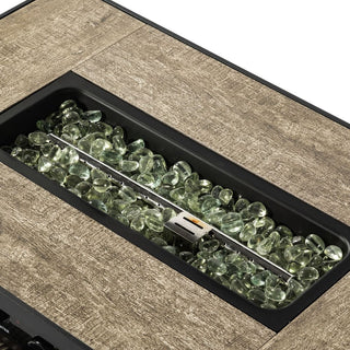 32" Propane Gas Fire Pit Table with Propane Tank Cover 2-Pieces, 50000 BTU Rectangular Steel Fire Pit with Beautiful Wicker Base for Outside Garden-Beige/Dark Gray