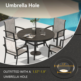 Outdoor Round Patio Dining Table for 6-7 – All-Weather Metal Table with Umbrella Hole for Deck, Lawn & Garden