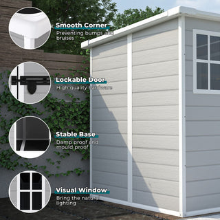 6x6 Ft Waterproof Resin Storage Shed with Floor, Window, Lockable Doors & Air Vents, Outdoor Tool Shed for Bikes