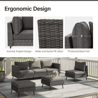 6-Piece Outdoor Sectional Sofa Set, PE Rattan Wicker Patio Conversation Set with Thick Cushions,All-Weather Outdoor Furniture for Garden