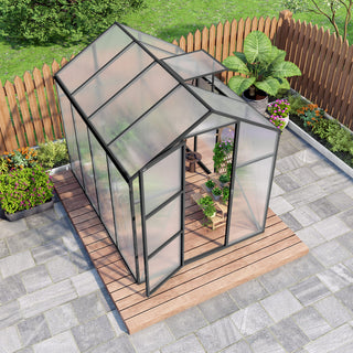 Walk-In Polycarbonate Greenhouse with Raised Base & Anchor Kit – Heavy-Duty Aluminum Greenhouse for Outdoor Backyard, All Seasons