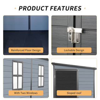 4x8 FT Outdoor Resin Storage Shed with Floor, 2 Windows & Lockable Door – Plastic Garden Shed for Tools, Bikes & Trash Cans