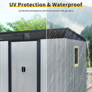 8X6 FT Outdoor Metal Storage Shed with Lockable Sliding Doors and Transparent Roof Panel, Perfect for Garden and Lawn Equipment