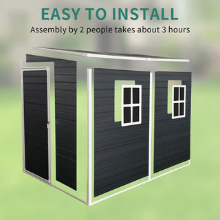 8x4 FT Outdoor Resin Garden Shed with Floor and 2 Windows, Plastic Patio Outdoor Storage Shed with Lockable Door for Garden Tools, Bicycles, Trash Cans, Black