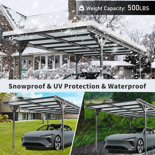Outdoor Carport, 16X10 FT Carport with Aluminum alloy frame and Polycarbonate Panels for Outdoor Driveway Car, Truck