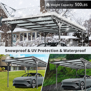 Outdoor Carport, 16X10 FT Carport with Aluminum alloy frame and Polycarbonate Panels for Outdoor Driveway Car, Truck