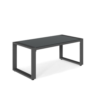 44" x 22" All-Weather Aluminum Outdoor Gray Coffee Table with Tempered Glass Top