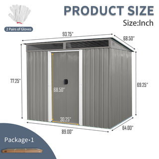 8X6 FT Outdoor Metal Storage with Lockable Sliding Doors and Transparent plate for Garden, Lawn