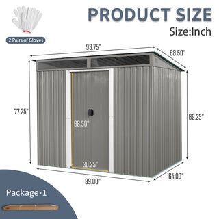 8X6 FT Outdoor Metal Storage with Lockable Sliding Doors and Transparent plate for Garden, Lawn
