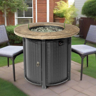30" Propane Gas Fire Pit Table, 50000 BTU Round Steel Fire Pit with Imitation Wood Grain Finish for Outside Patio Deck Garden Backyard- Black