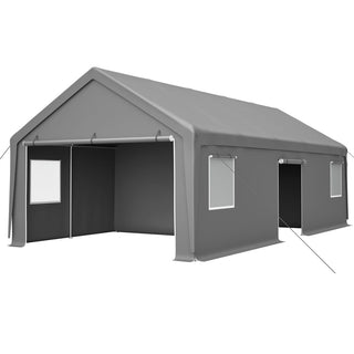 13x26 FT Heavy Duty Carport Canopy with 2 Roll-Up Doors, Side Door, Removable End Walls & Windows – Portable Garage Shelter for Outdoor Storage