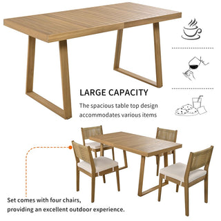 Outdoor Acacia Wood Dining Set – Patio Table & Chairs with Thick Cushions for Balcony, Garden & Backyard