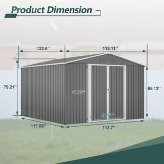 10 x 10 FT Outdoor Metal Storage Shed with Reinforced Frame, Lockable Double Doors, Heavy-Duty Garden Tool Shed for Backyard, Patio, Lawn & Outdoor Use