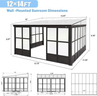 Aluminum Lean to Gazebo Sun Room with 2 Lockable Sliding Doors for Garden Patio Deck