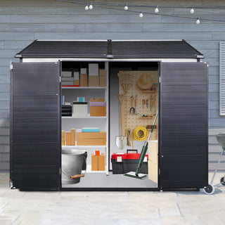 8 x 6 ft Resin Outdoor Storage Shed Waterproof Shed with Floor & Two Windows & Lockable Door, Tool Shed for Garden, Patio, Backyard,Grey/Black/White+Gray/Brown