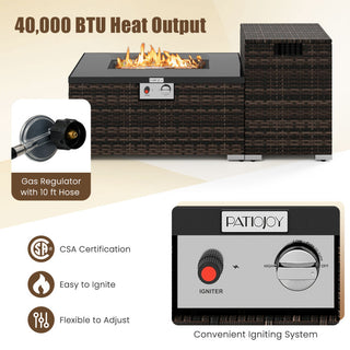 2-Piece Outdoor Rattan Fire Table Set 32 Inch Rectangle Gas Firepit with Tank Cover