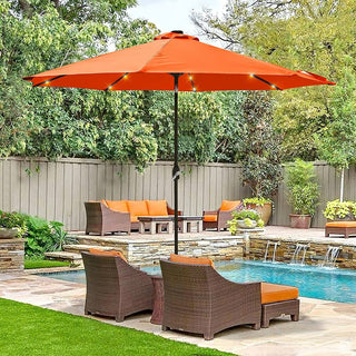 9ft Solar LED Patio Umbrella – Outdoor Market Umbrella with 32 LED Lights, Tilt & Crank