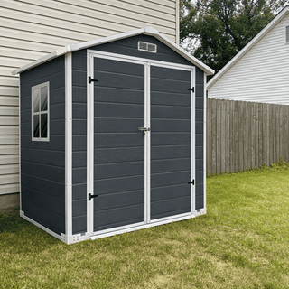 6x6 / 6x4 FT Resin Outdoor Storage Shed with Floor, Lockable Door, Weatherproof Plastic Garden Shed for Backyard & Lawn