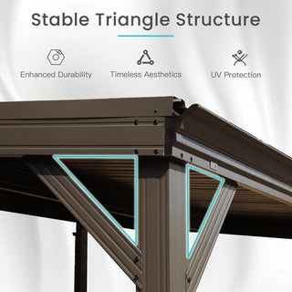Wall Mounted Gazebos Pergola with Built in Drainage System, Galvanized Steel Roof