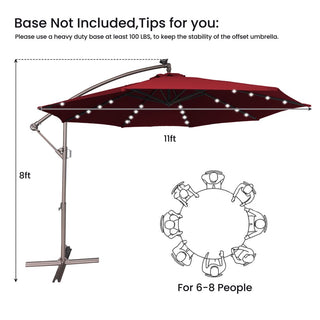 11 FT Steel Pole Solar LED Offset Patio Umbrella with 360° Rotation & Easy Crank – Outdoor Hanging Cantilever Umbrella for Patio & Garden