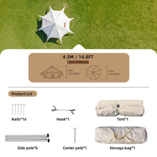 14.8ft × 9.2ft 600D Oxford Bell Tent with Stove Jack, Waterproof Glamping Yurt Tent for Family Camping, Heavy-Duty 4-Season Outdoor Tent