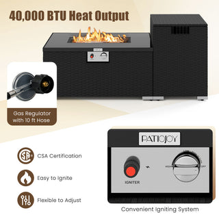 2-Piece Outdoor Rattan Fire Table Set 32 Inch Rectangle Gas Firepit with Tank Cover