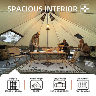 13.1FT 4-Season Bell Tent, Waterproof Canvas Glamping Yurt with Stove Jack, Green/Beige Family Camping Tent for 6-8 Persons Outdoor Camping & Parties