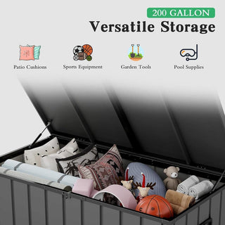 200 Gallon Metal Deck Box, Waterproof Outdoor Storage Box with Lockable Lid