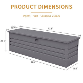 260 Gallon Waterproof Metal Outdoor Deck Box – Extra Large Patio Storage Chest with Lockable Lid for Cushions, Pool Supplies & Garden Tools (Light Gray)