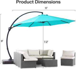 11 FT Luxury Curved Cantilever Umbrella, Heavy-Duty Side-Post Umbrella With Base, And 360° Rotation