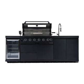 43-Inch Deluxe Outdoor Kitchen BBQ Island Grill, 6-Burner 85,000 BTU Stainless Steel Gas Grill with Wine Cooler, Refrigerator, Rotisserie Kit, Granite Countertop & Sink