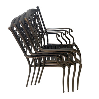 Red/Beige 4-Piece Cast Aluminum Patio Dining Chairs with Diagonal-Mesh & Vine Backrest