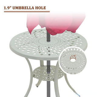 31" Round Cast Aluminum Outdoor Bistro Table with 1.9" Umbrella Hole, Antique Bronze Patio Table