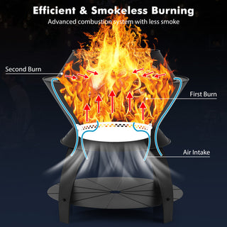 20 Inch Patio Fire Pit Metal Camping Fire Bowl with Pot Holder and Storage Shelf