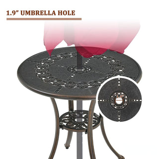 25" Round Ivory Cast Aluminum Outdoor Bistro Table with 1.9" Umbrella Hole, Standard Height for Patio, Balcony & Garden