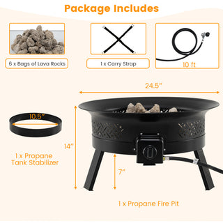 24.5 Inch Portable Propane Fire Pit with Carry Strap and Folding Legs