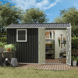 9 x 6 FT Metal Garden Storage Shed with Window, Outdoor Tool House for Patio, Backyard & Lawn, Weatherproof Utility Storage Building