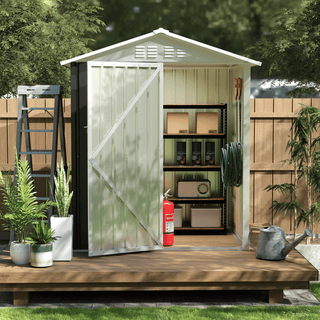 5.4 x 4.27 FT Outdoor Metal Storage Shed with Hinged Door, Compact Garden Tool Shed for Backyard, Patio & Lawn, Ideal for Utility & Bike Storage