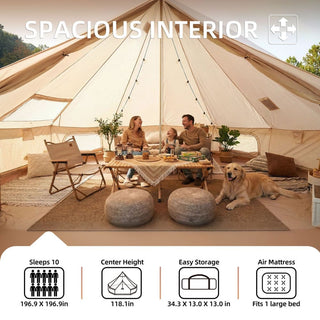 16.4FT 4-Season Bell Tent with Stove Jack, Waterproof Canvas Glamping Yurt Tent for 8-10 Persons, Large Family Camping & Outdoor Parties (Green/Beige)