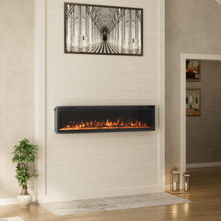 50/60/72-Inch Wall-Mounted & Recessed Electric Fireplace with Overheat Protection, Black