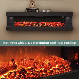 Stylish Electric Fireplace with Suspended LED Light (50"/60")