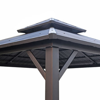 10x10 FT Steel Frame Hardtop Gazebo with Double Roof, Netting & Ceiling Hook for Patio & Backyard