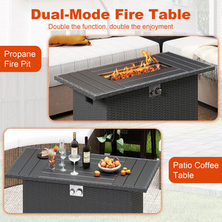 44.5 Inch Propane Fire Pit Table Rattan Gas 2-in-1 with Stainless Steel Burner