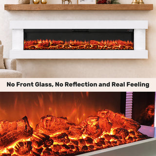 32"/50"/60"/72" Wall-Mounted Electric Fireplace with Suspended LED Lighting, Modern Indoor Fireplace for Living Room