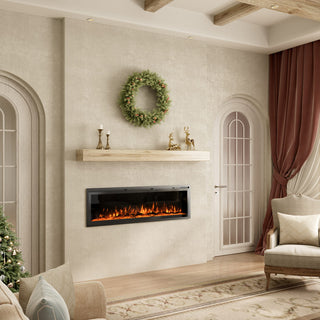 50/60/72-Inch Wall-Mounted & Recessed Electric Fireplace with Overheat Protection, Black