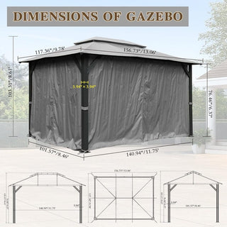 10X14 FT Outdoor Gazebo With Double Roofs, Privacy Curtains, Mosquito Nettings, Heavy Duty Metal Frame Party Tent Canopy