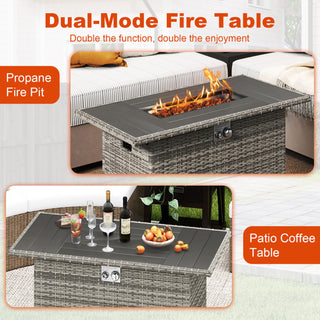 44.5 Inch Propane Fire Pit Table Rattan Gas 2-in-1 with Stainless Steel Burner