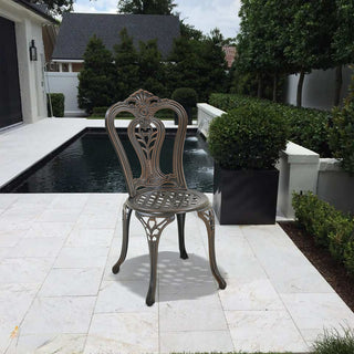 Mondawe 2-Piece Antique Bronze/White Cast Aluminum Stackable Outdoor Dining Chairs with Vintage European-Style Pattern for Patio & Garden