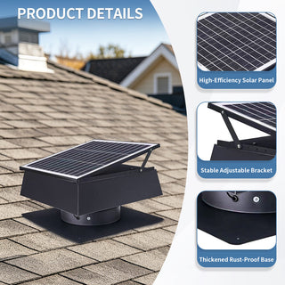 12-Inch Adjustable Solar Attic Fan, 40W Dual-Power Ventilator with 1200 CFM, 3-Speed Remote & 25°C Auto Start